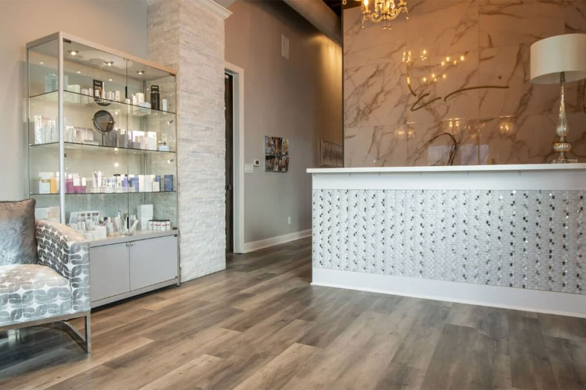 reception room and display of skincare products